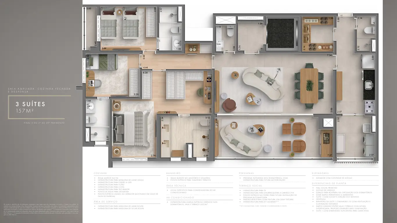 Planta 3 Suítes 157m