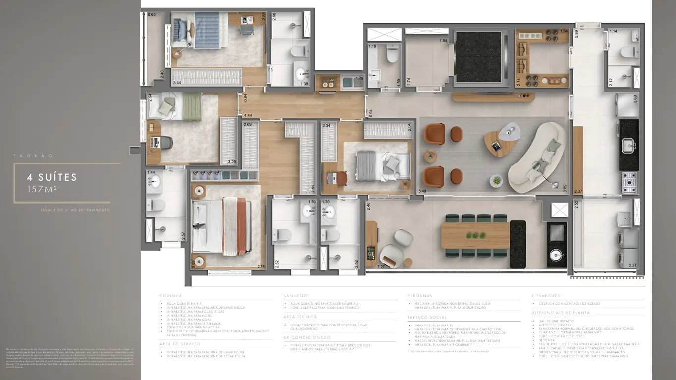 Planta 4 Suítes 157m